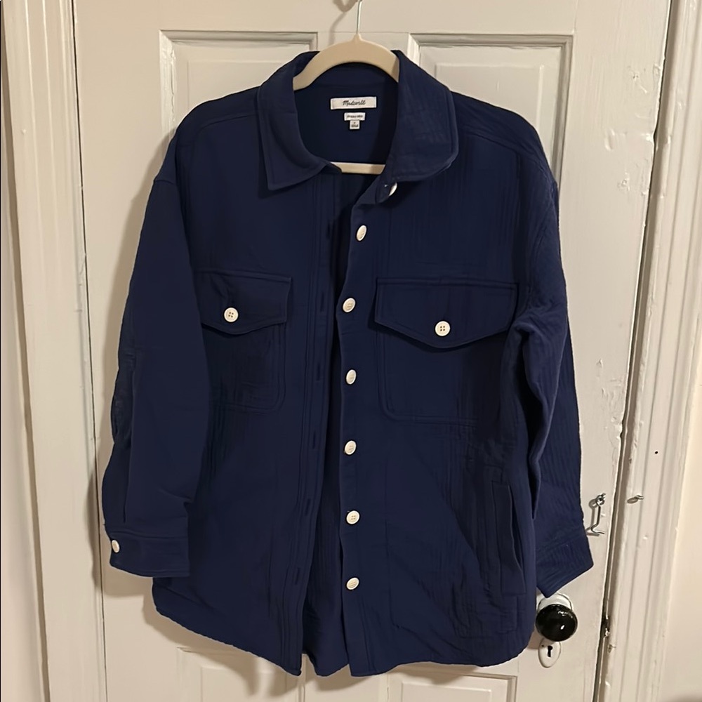 Dark Cobalt Blue Oversized Button-Up Shacket